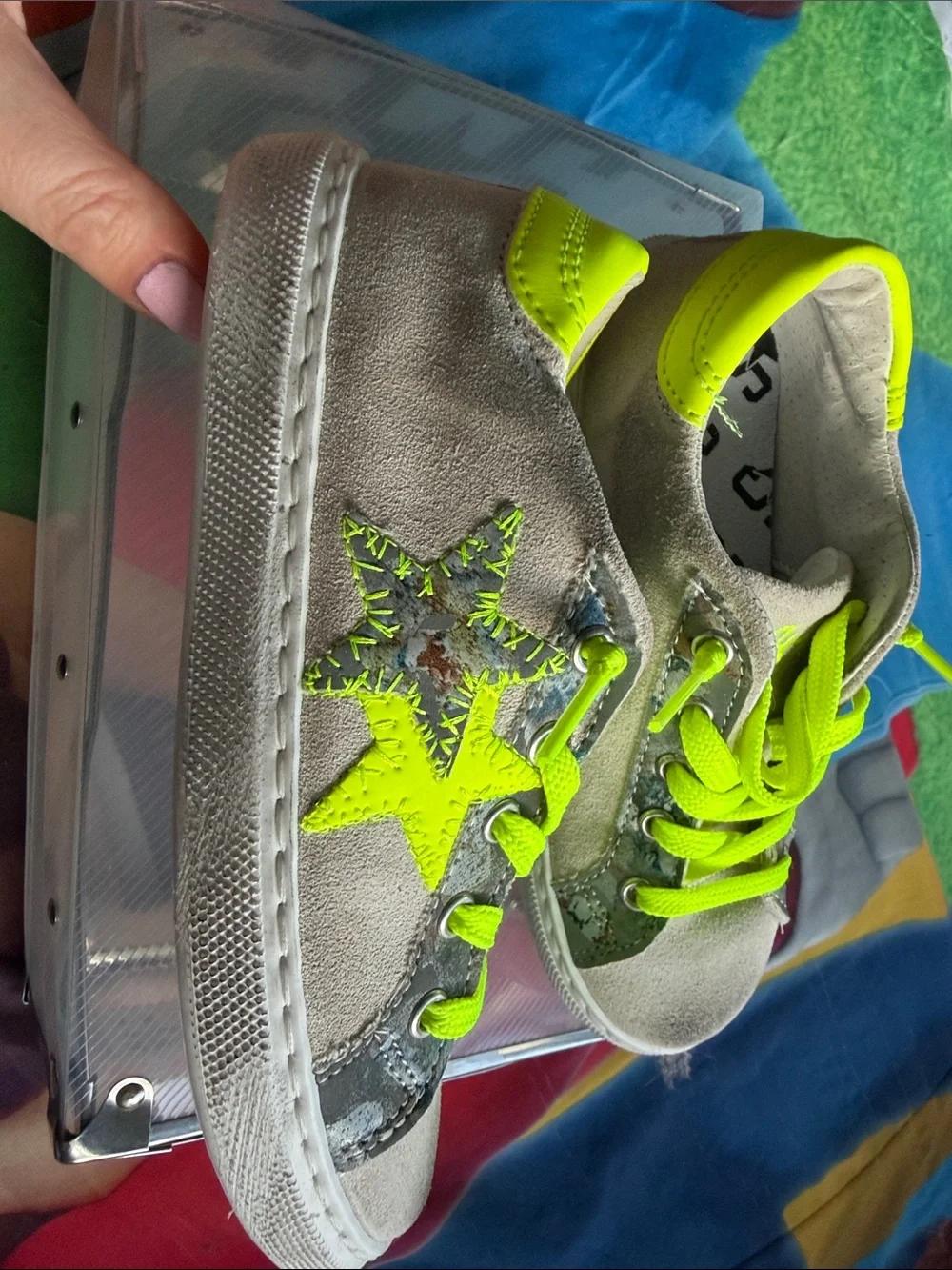 Kids Neon Yellow Lace-Up Sneakers with Suede Upper